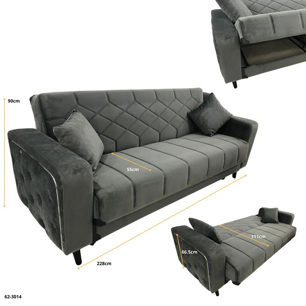 SOFA CAMA MELISA GRIS CON PLATEADO