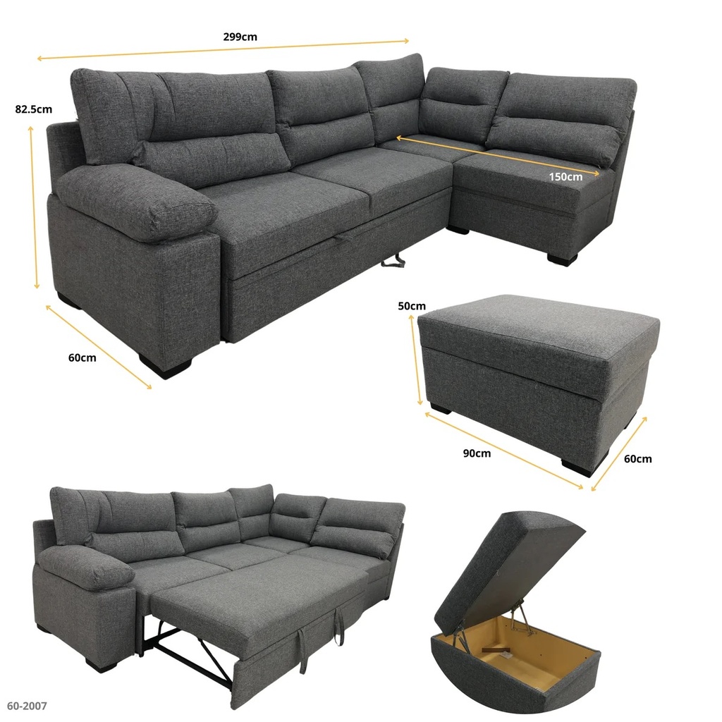 JUEGO SOFA CAMA L SEVILLA PRIME GRANDE GRIS