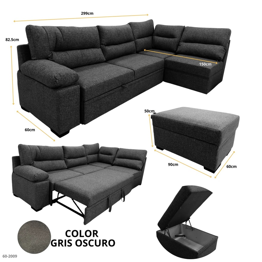 JUEGO SOFA CAMA L SEVILLA PRIME GRANDE GRIS