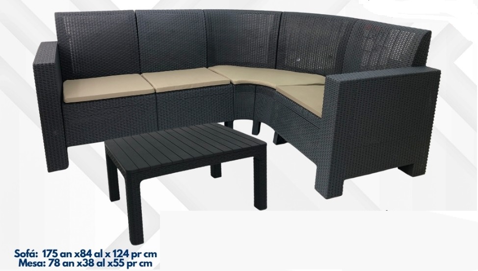 JUEGO DE TERRAZA AKSU RATTAN L PLASTICO GRIS