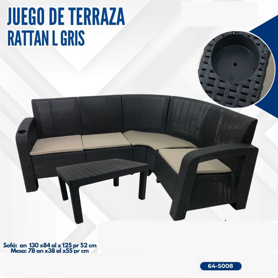 JUEGO DE TERRAZA OLIMPOS RATTAN L GRIS