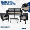 JUEGO DE TERRAZA LARA PLASTICO GRIS 2+1+1+S