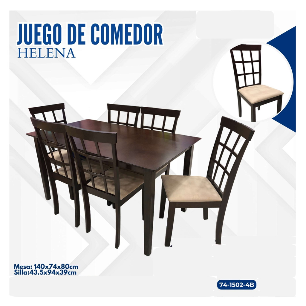 JUEGO COMEDOR HELENA 6 SILLAS CAPUCCINO 140X80CM