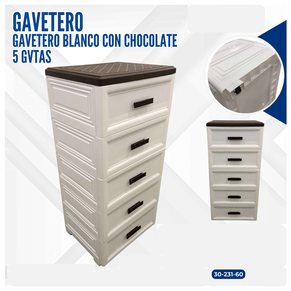 GAVETERO BLANCO CON CHOCOLATE 5 GAVETAS