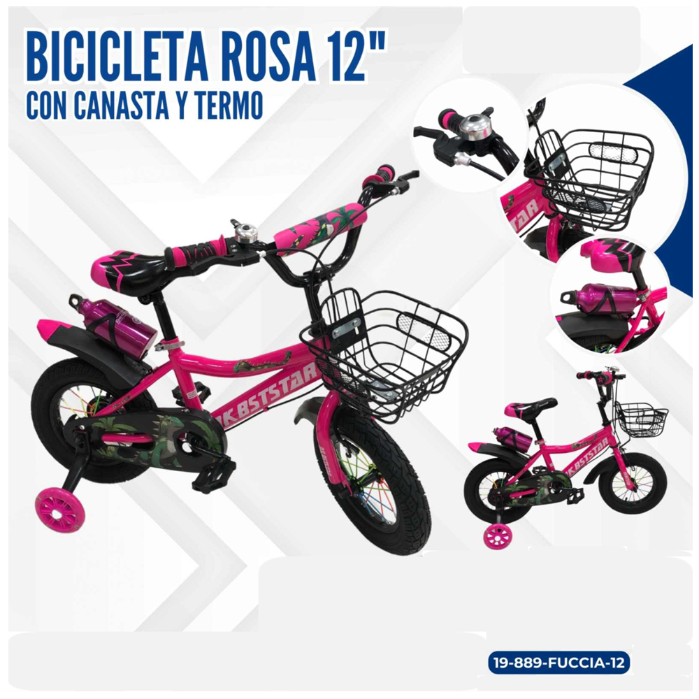 BICICLETA FUCSIA 12" CON CANASTAY TERMO