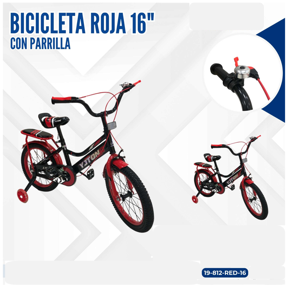 BICICLETA ROJA 16" CON PARRILLA