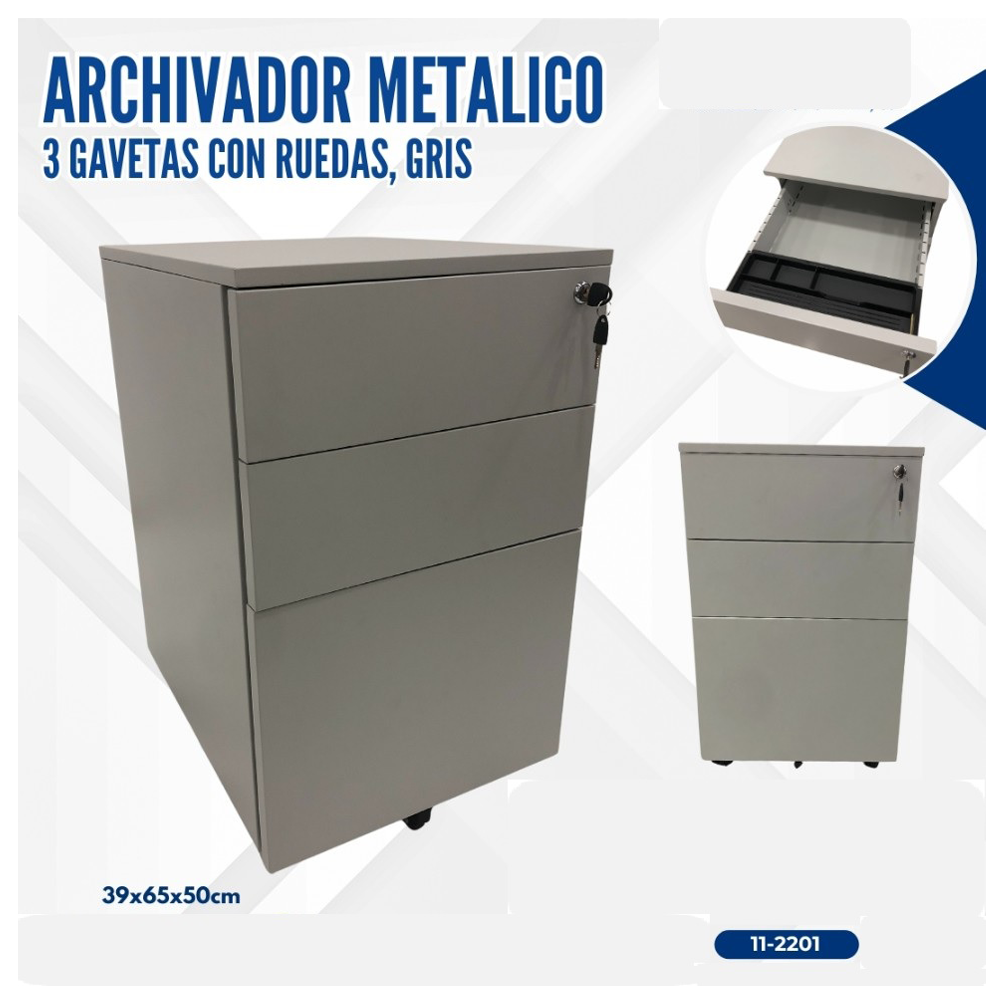 ARCHIVADOR METALICO GRIS PEQUEÑO CON RUEDAS