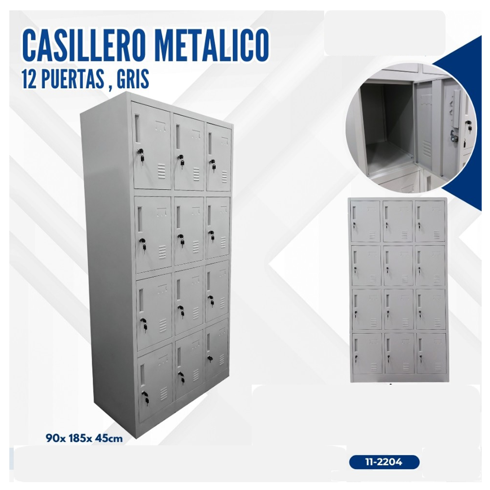 CASILLERO METALICO GRIS CLARO 12 PUERTAS