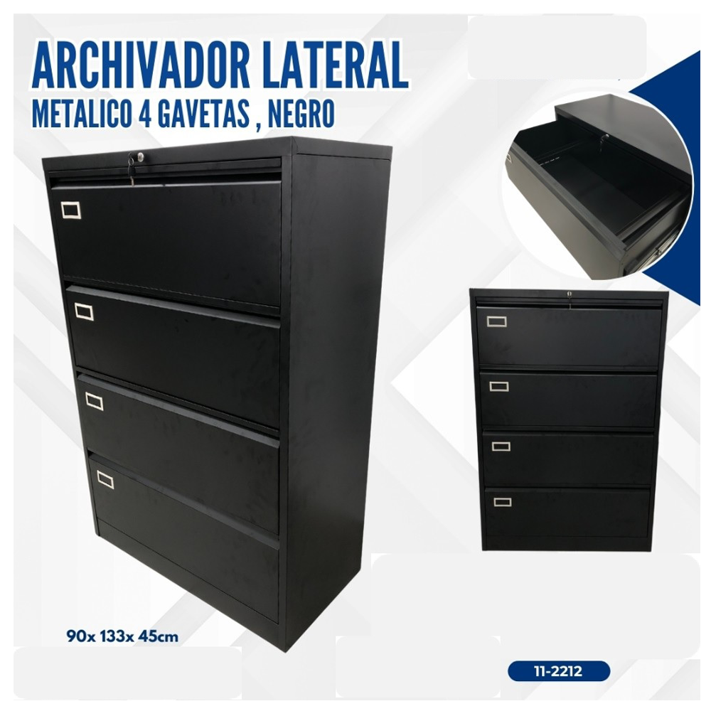 ARCHIVADOR LATERAL METALICO 4 GAVETAS NEGRO