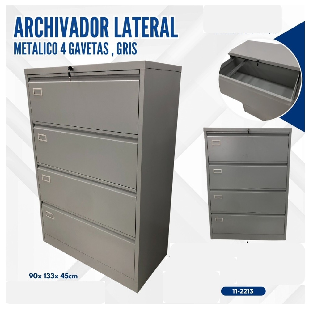 ARCHIVADOR LATERAL METALICO 4 GAVETAS GRIS CLARO