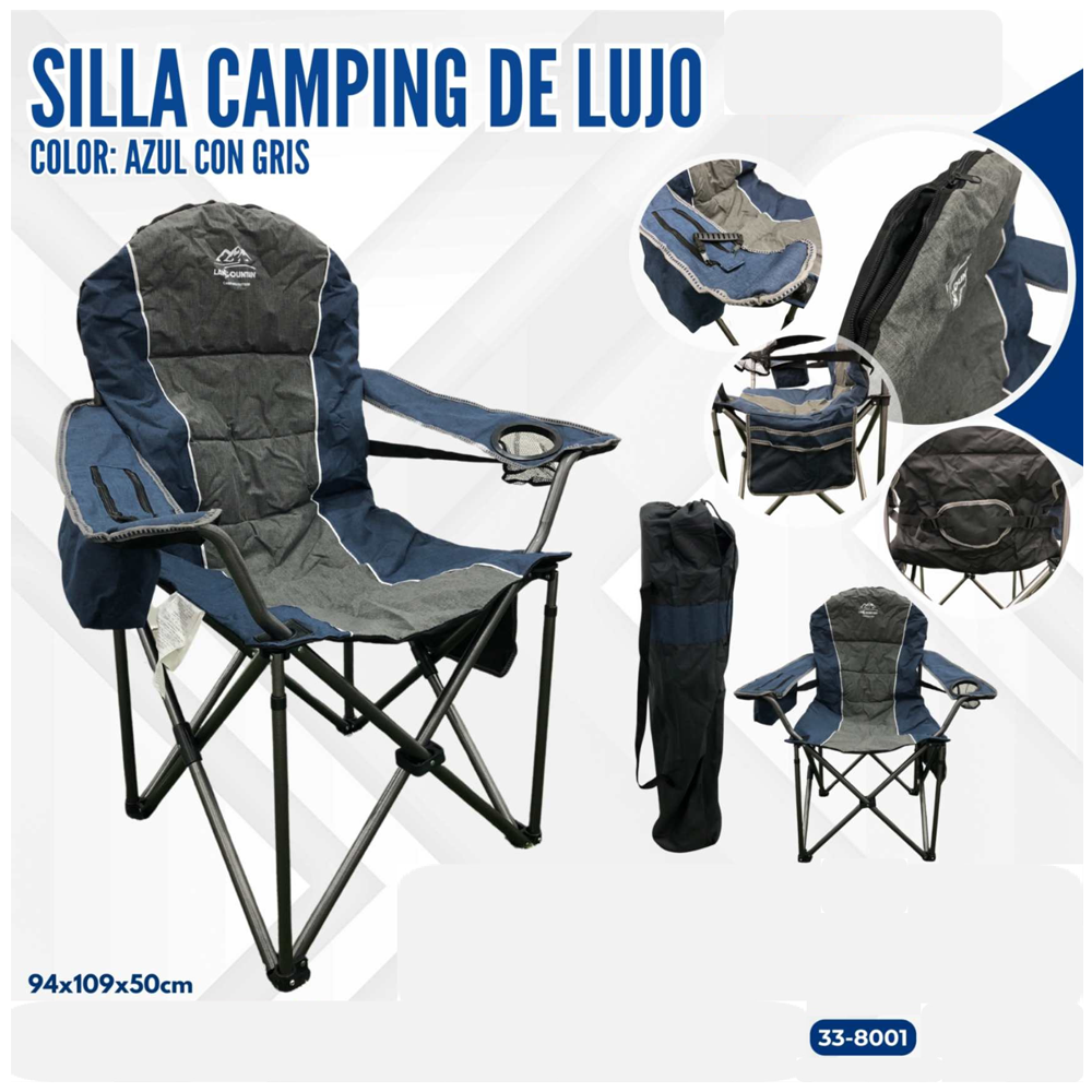 SILLA CAMPING AZUL CON GRIS DE LUJO