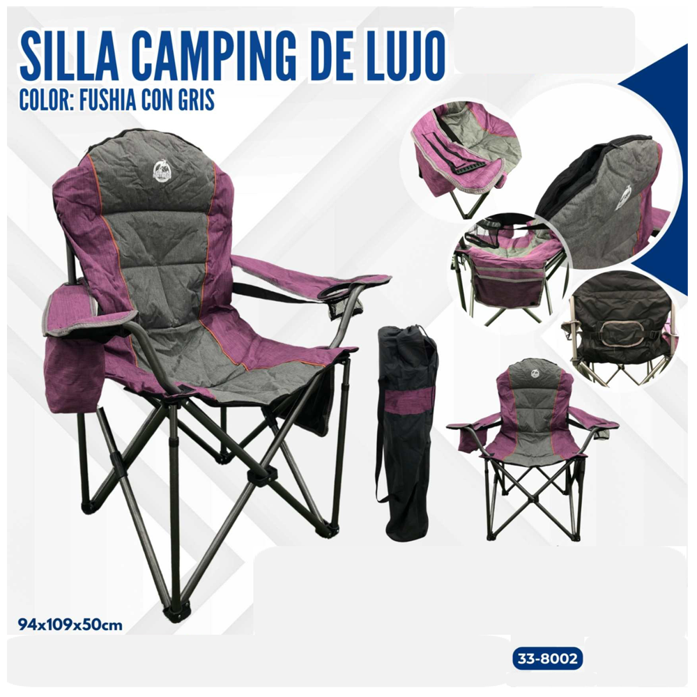 SILLA CAMPING FUSHIA CON GRIS DE LUJO