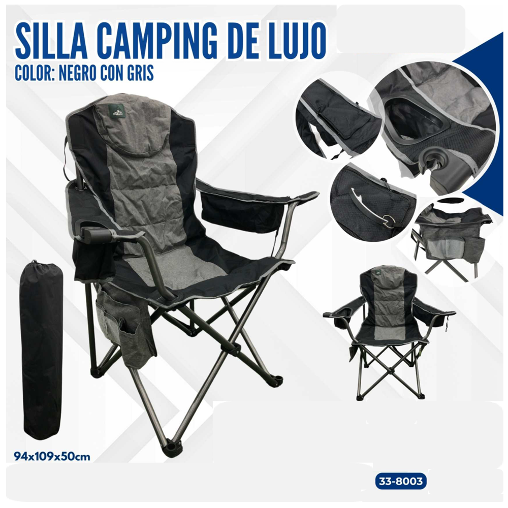 SILLA CAMPING NEGRO CON GRIS DE LUJO