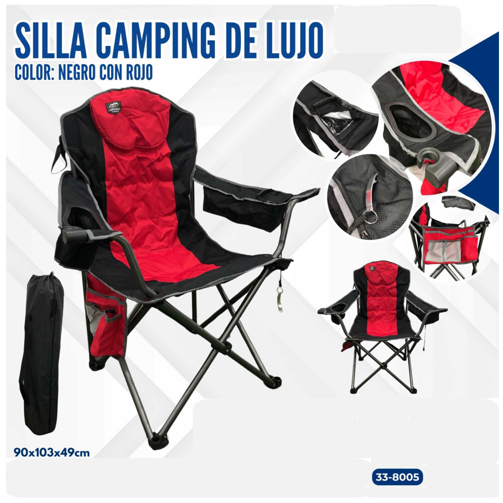 SILLA CAMPING NEGRO CON ROJO DE LUJO