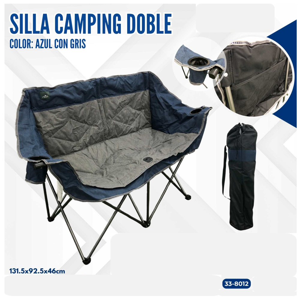 SILLA CAMPING DOBLE AZUL CON GRIS