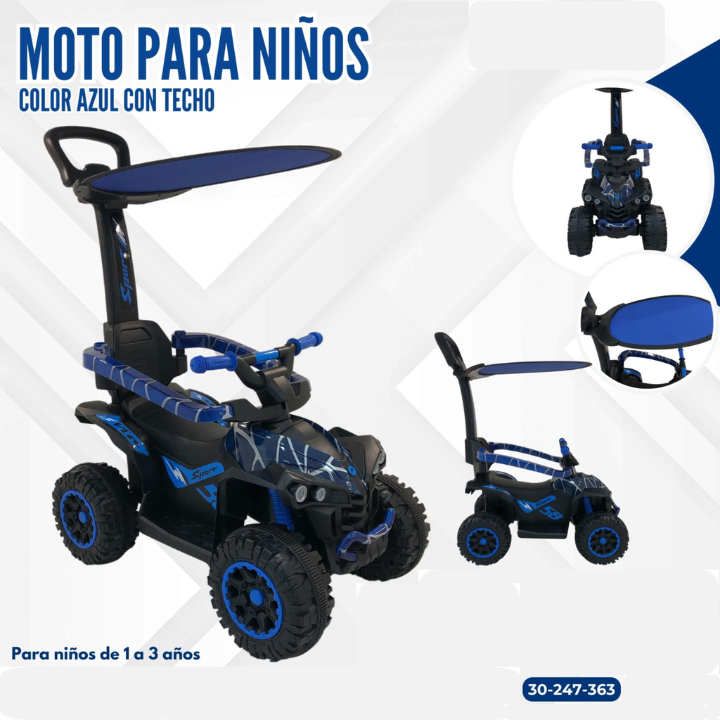 MOTO PARA NIÑOS AZUL CON TECHO