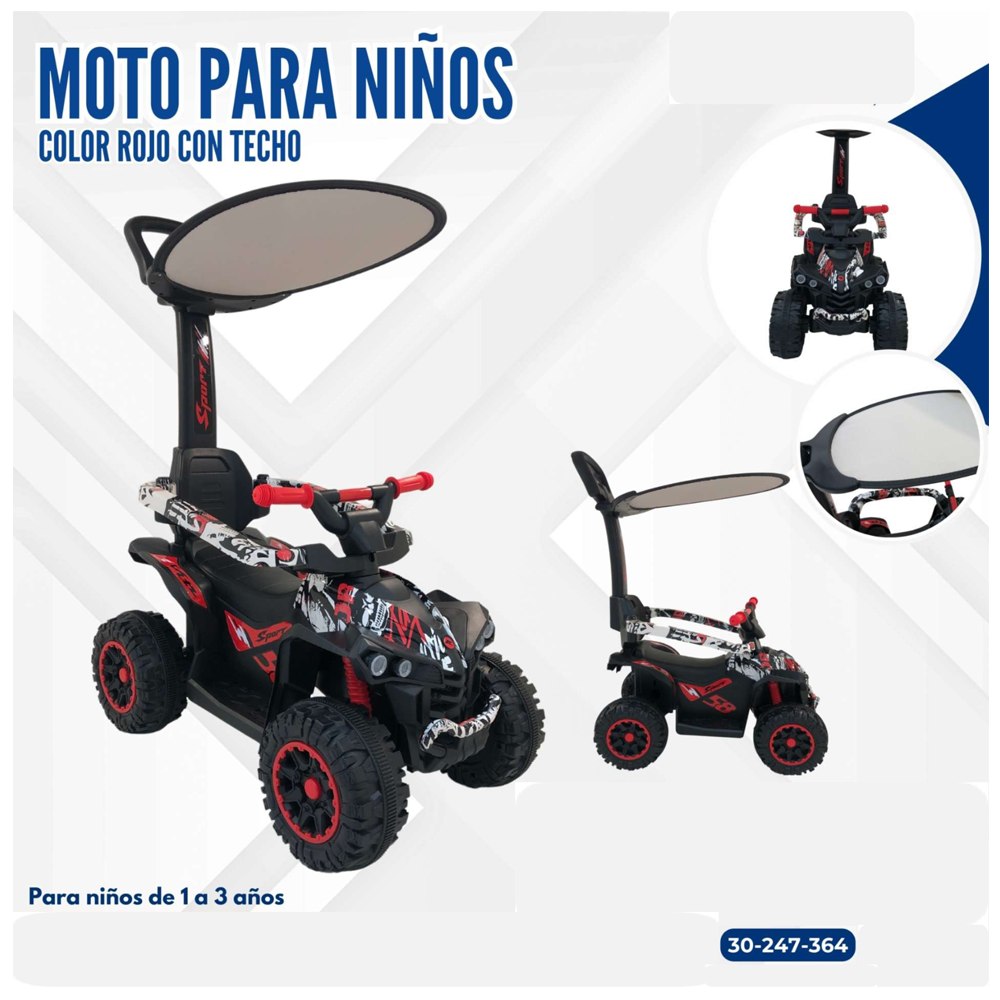 MOTO PARA NIÑOS ROJO CON TECHO