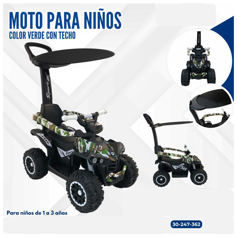 MOTO PARA NIÑOS VERDE CON TECHO