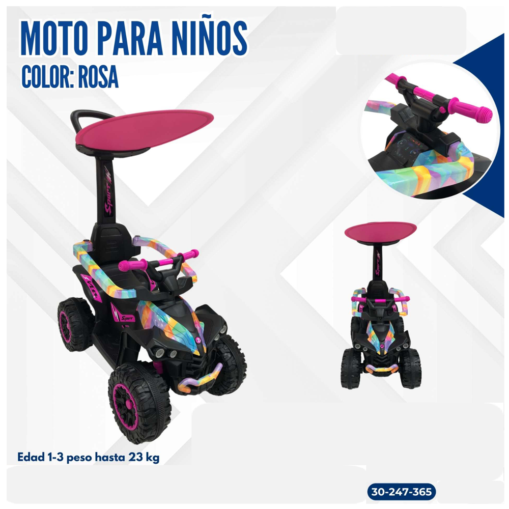 MOTO ROSA PARA NIÑAS C CON TECHO