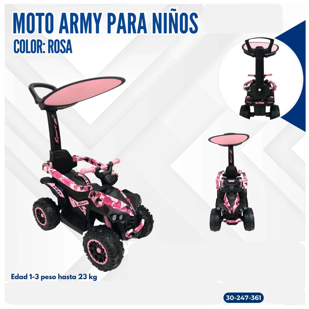 MOTO ROSA ARMY PARA NIÑAS C CON TECHO