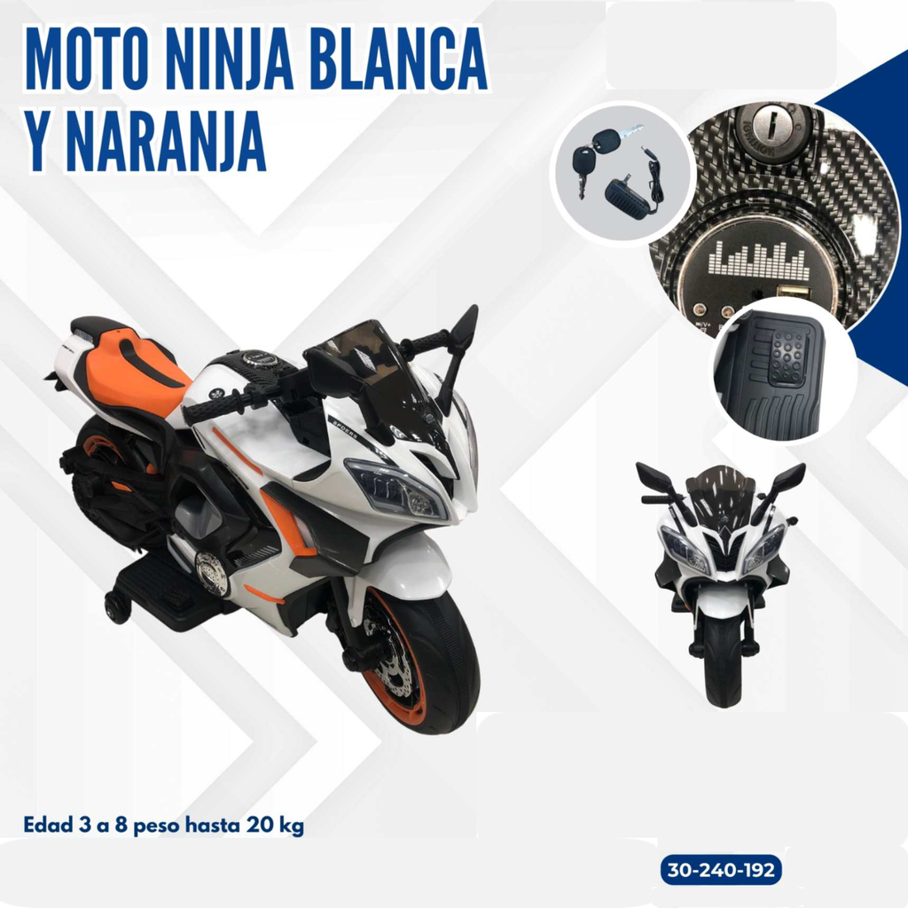 MOTO NINJA BLANCA Y NARANJA