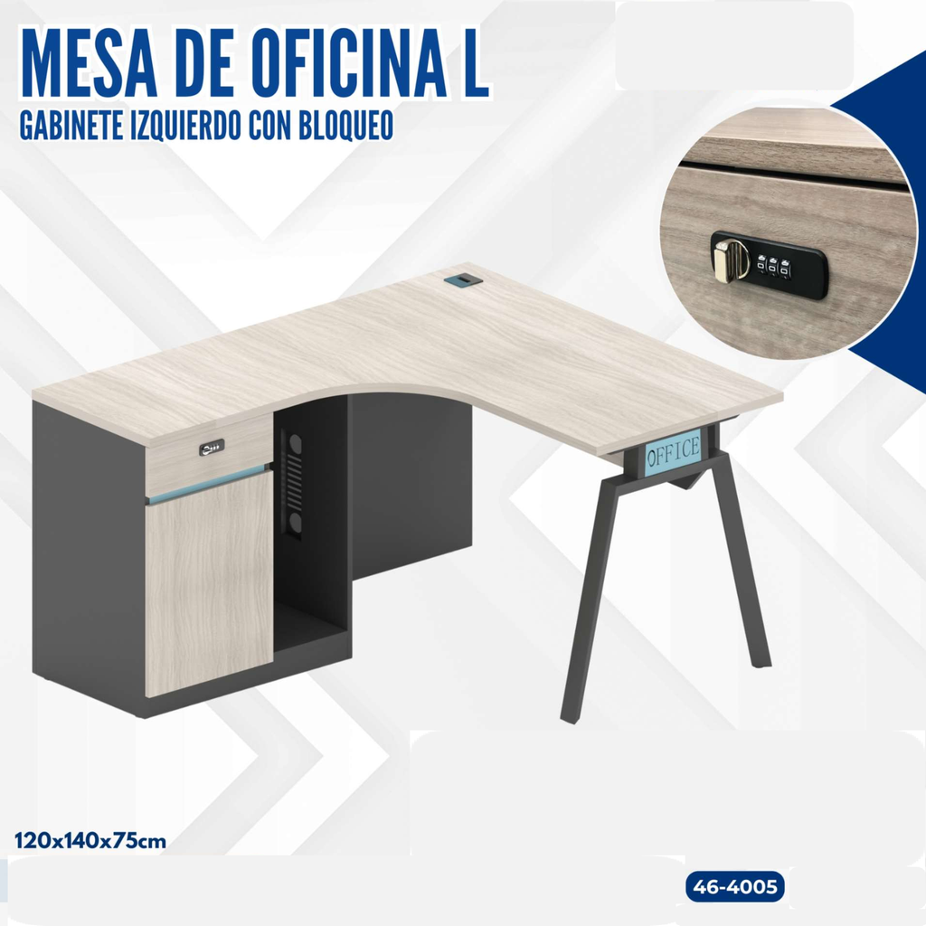 MESA DE OFICINA L IZQUIERDA+GABINETE CON BLOQUEO