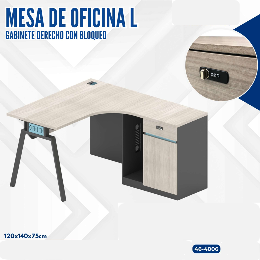 MESA DE OFICINA L DERECHA+GABINETE CON BLOQUEO