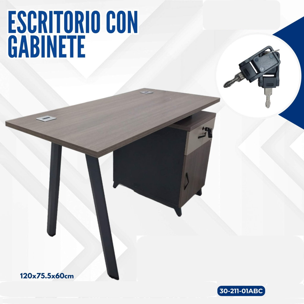 MESA L  PATAS DE METAL  140*120*75CM CON GABINETE DERECHO