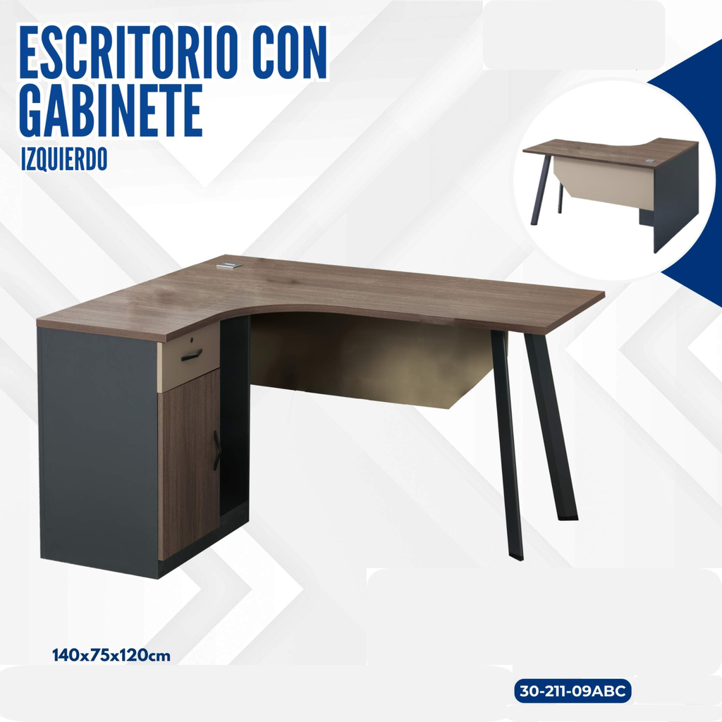 MESA L-  PATAS DE METAL  140*120*75CM CON GABINETE IZQUIERDO