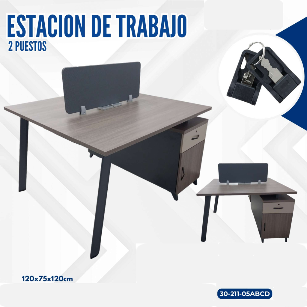 ESTACION DE TRABAJO 2 PUESTOS 120*120*75CM  CON 2 GABINETES