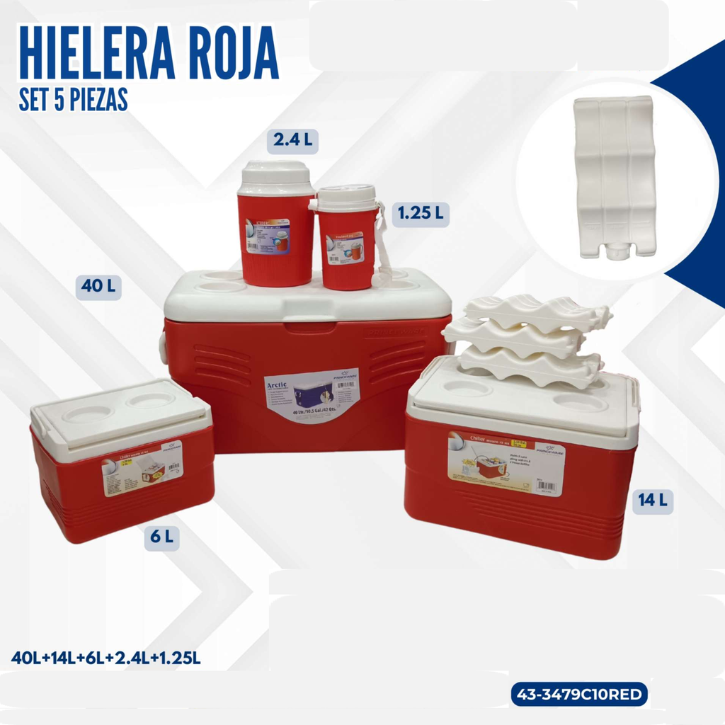 HIELERA ROJA SET 5 PIEZAS