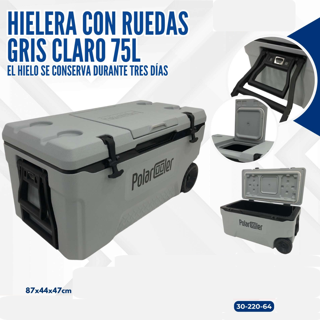 HIELERA CON RUEDAS GRIS CLARO 75L