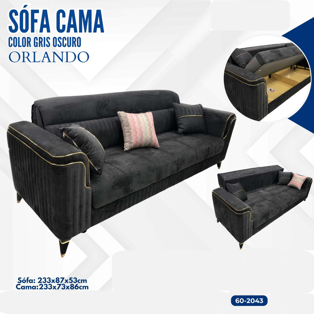 SOFA CAMA ORLANDO GRIS OSCURO SKU :