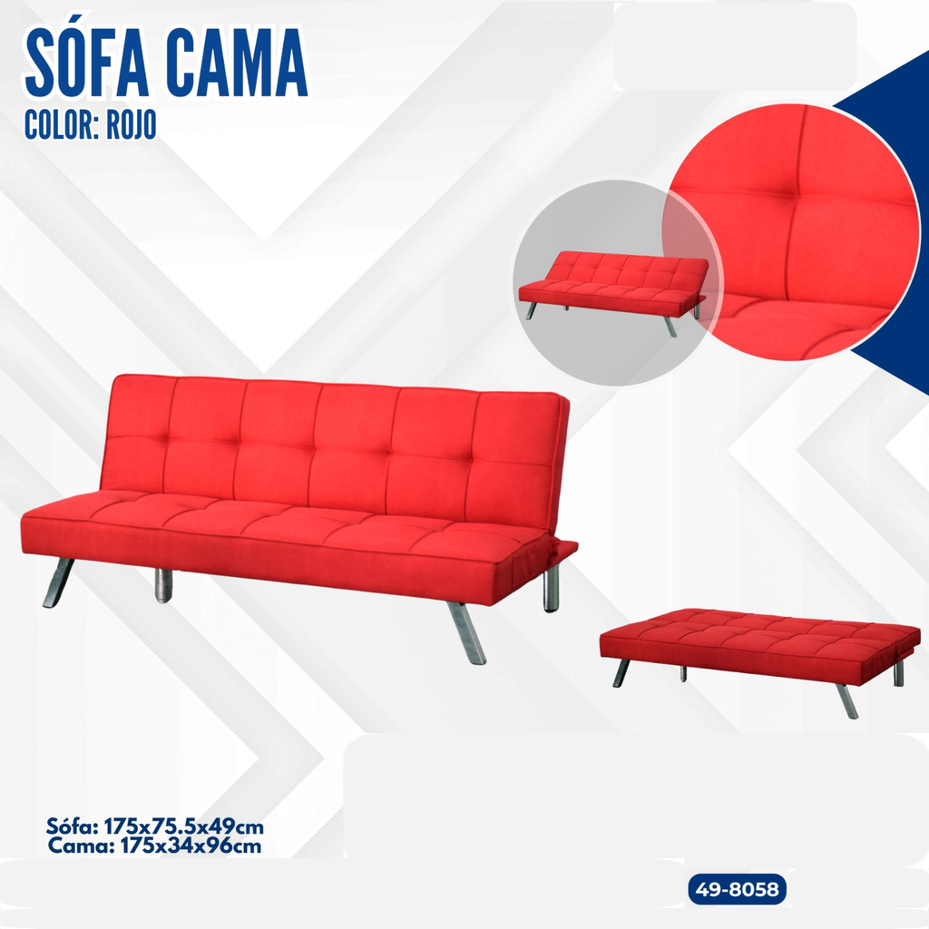 SOFA CAMA ROJO CON PATAS DE METAL