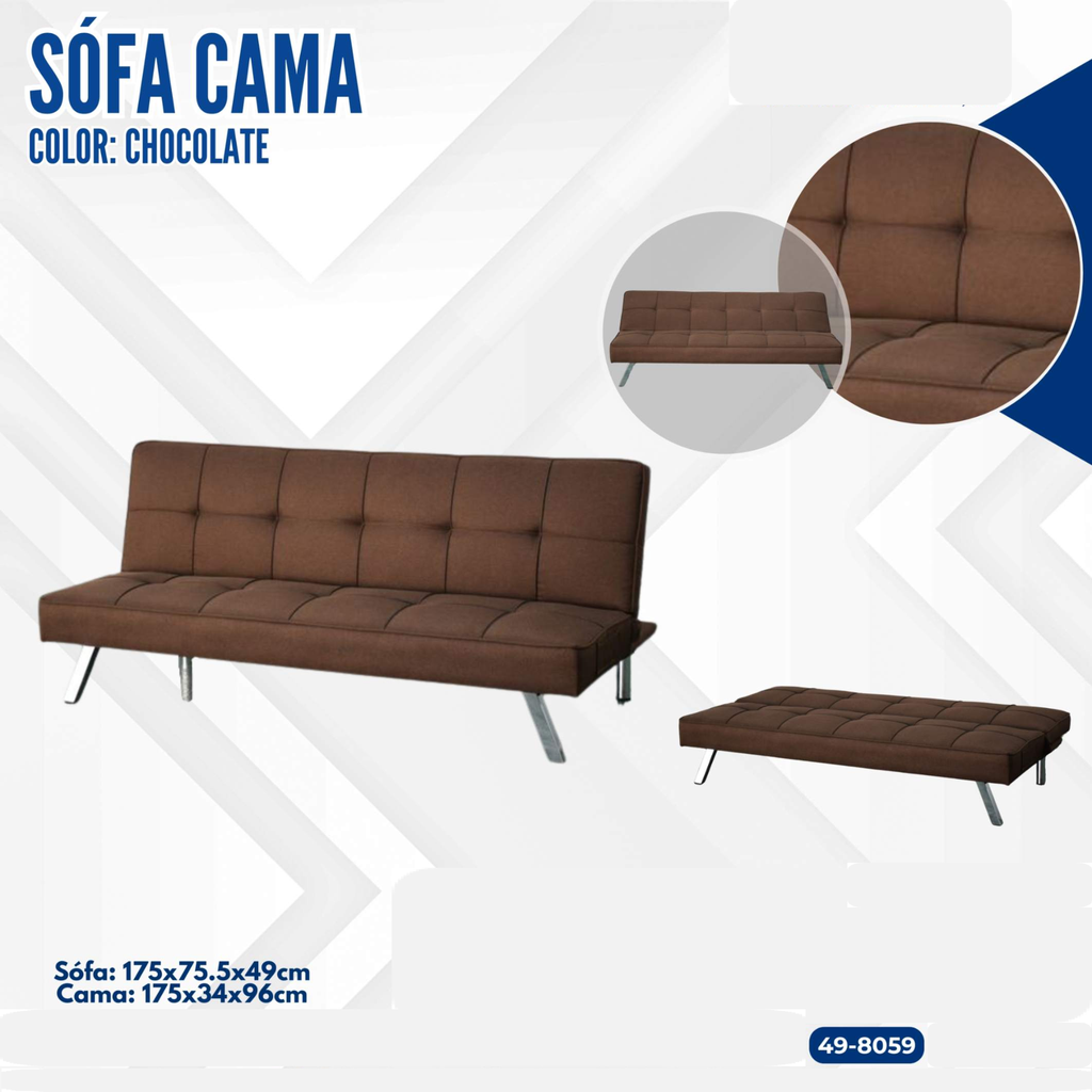 SOFA CAMA CHOCOLATE CON PATAS DE METAL