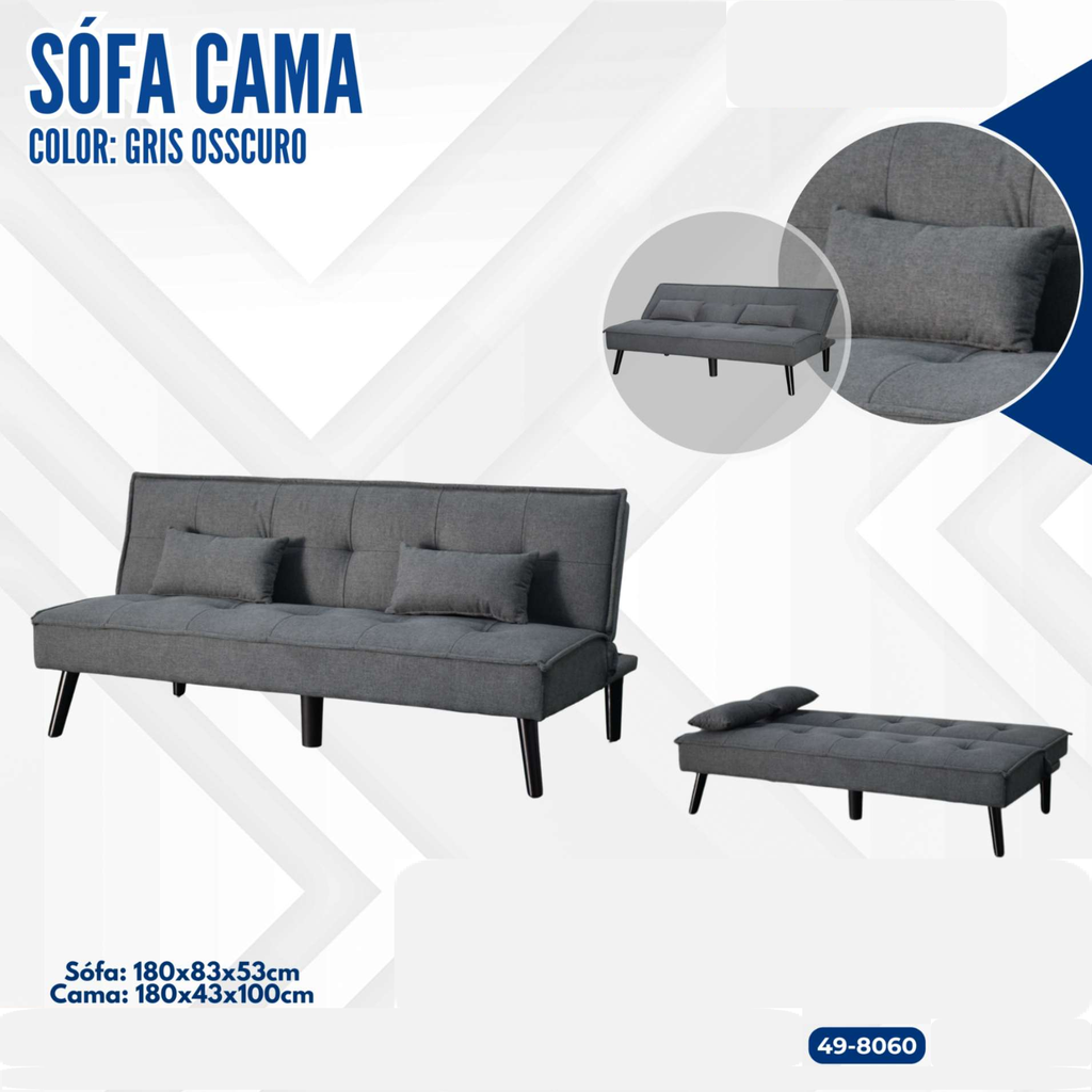 SOFA CAMA GRIS OSCURO CON PATAS NEGRAS