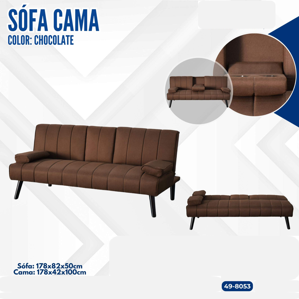 SOFA CAMA CHOCOLATE CON  PATAS NEGRAS