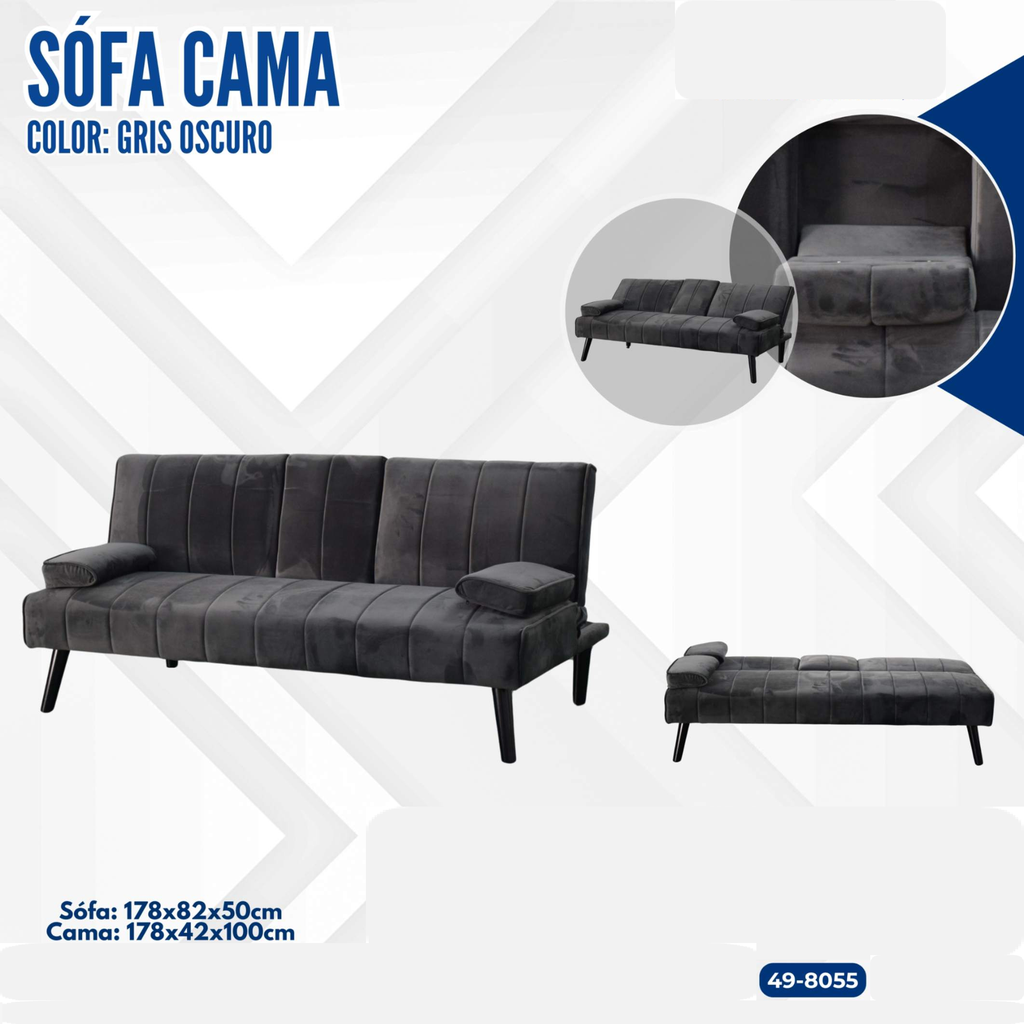 SOFA CAMA GRIS OSCURO CON PATAS NEGRAS