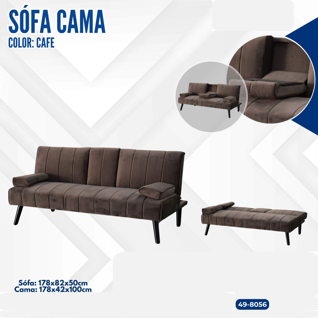 SOFA CAMA CAFÉ  CON  PATAS NEGRAS