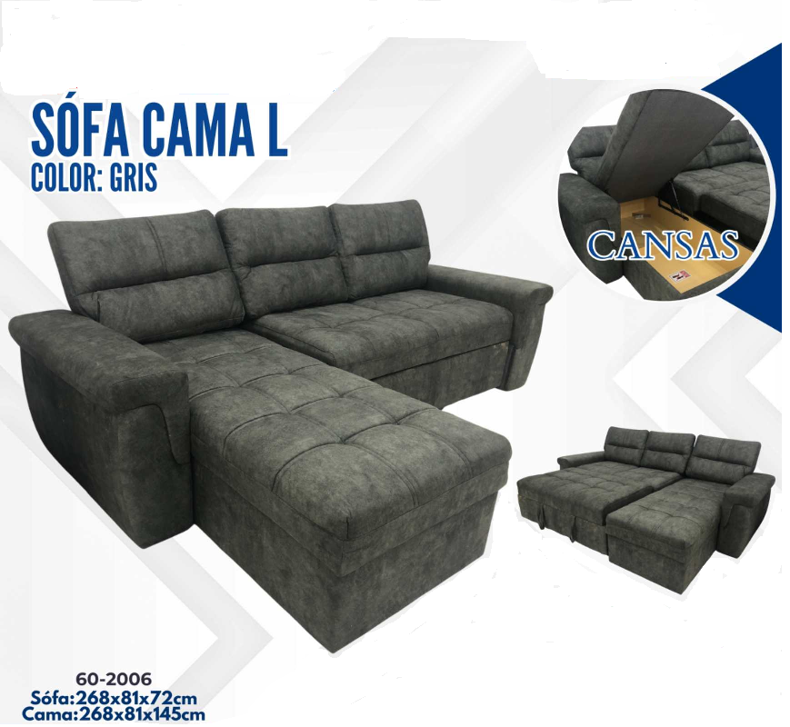 SOFA CAMA L CANSAS GRIS