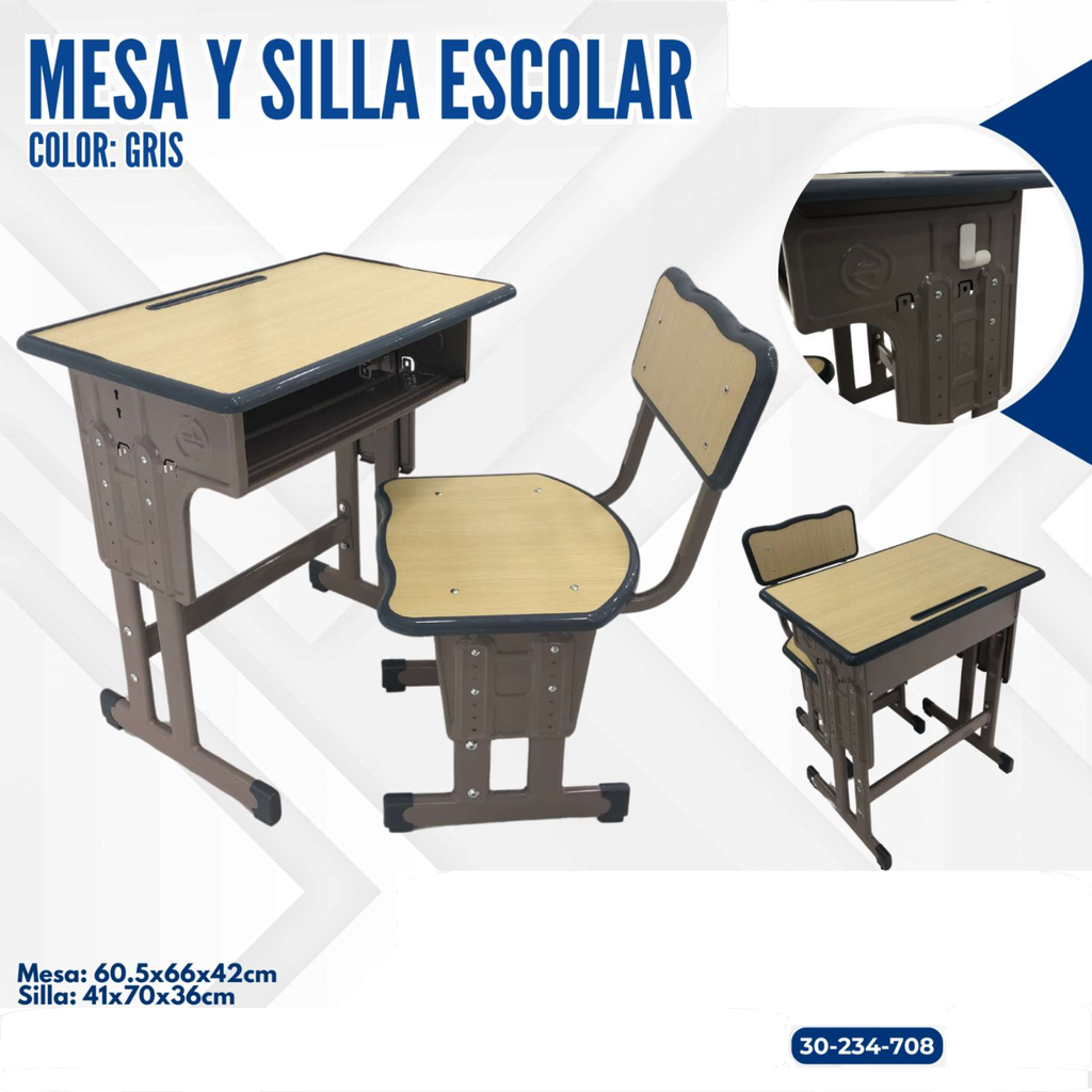 MESA Y SILLA ESCOLAR GRIS