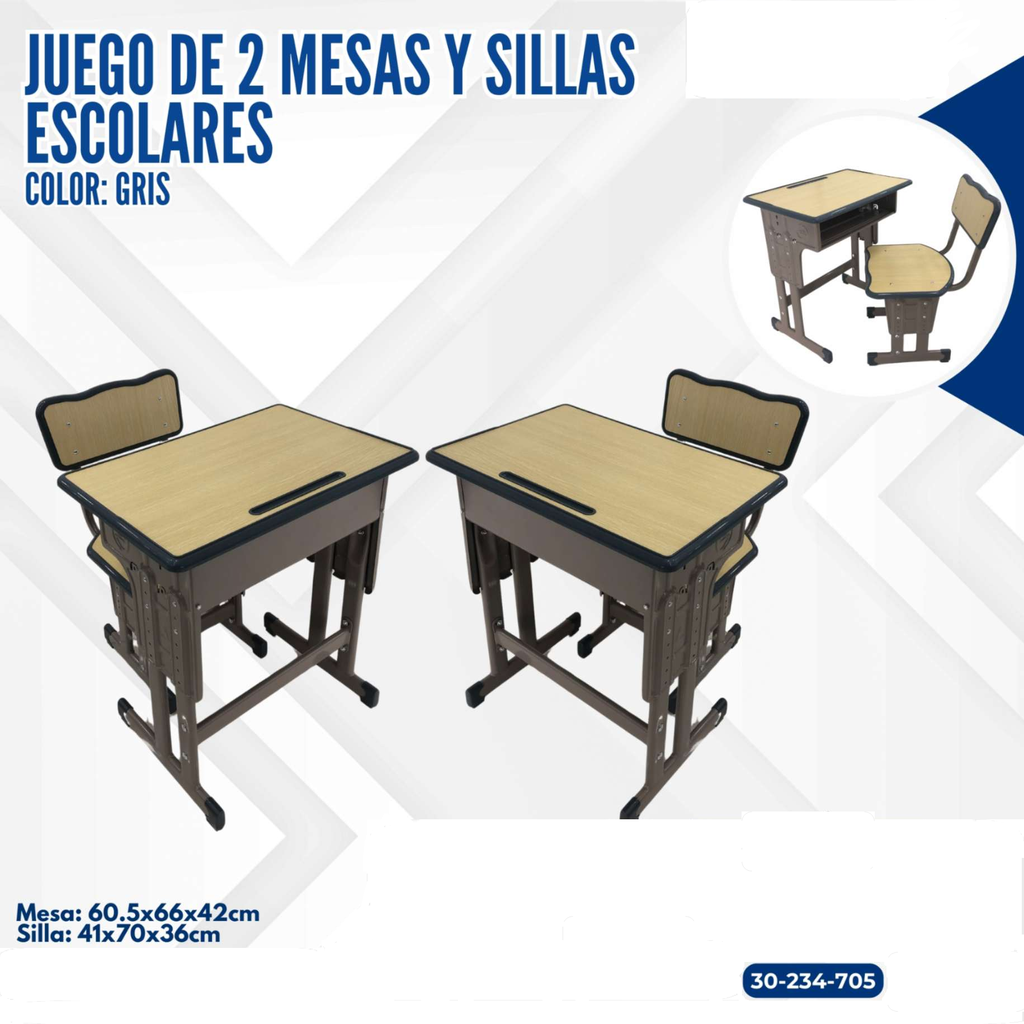 JUEGO DE 2 MESAS Y SILLAS ESCOLARES  GRIS