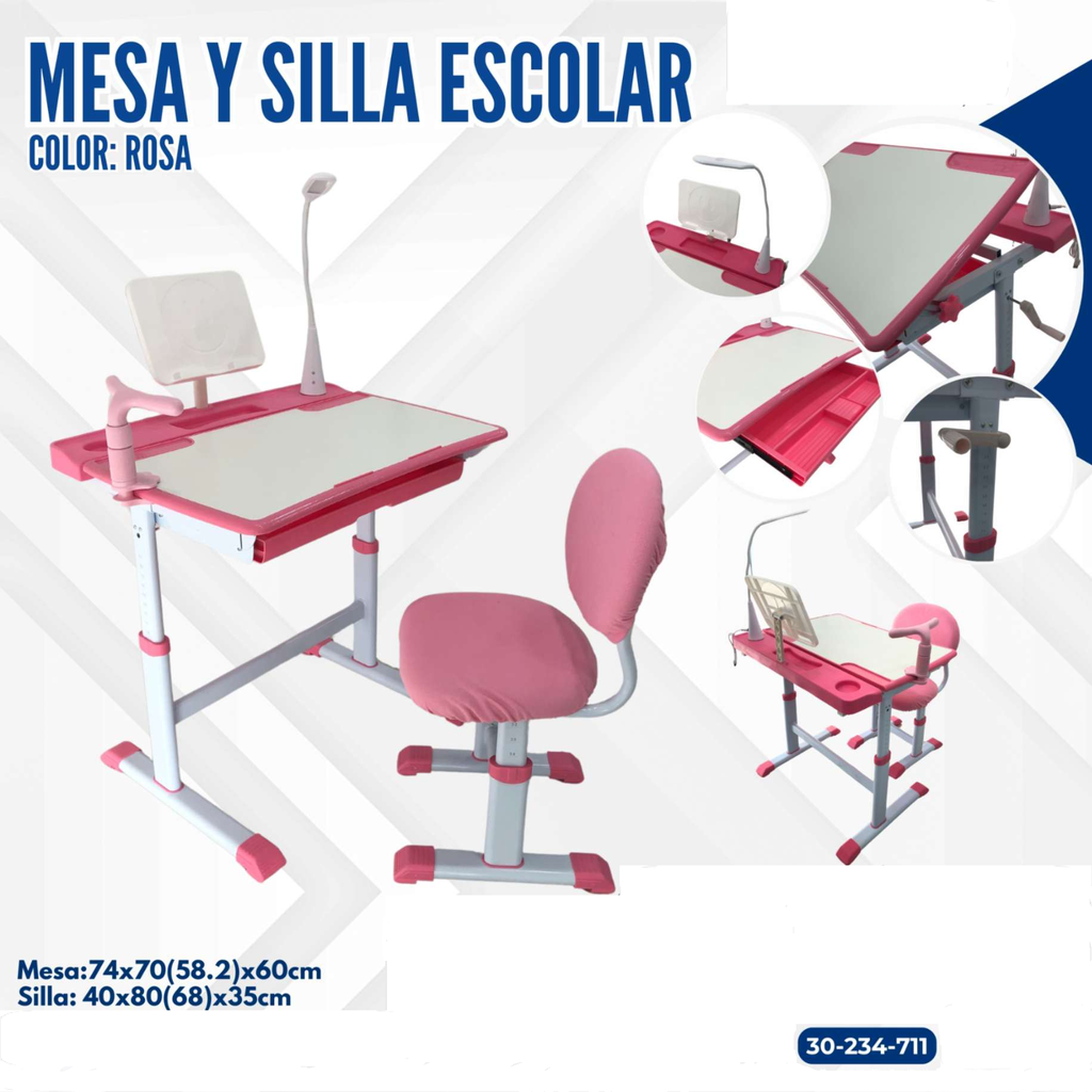 MESA Y SILLA ESCOLAR ROSA