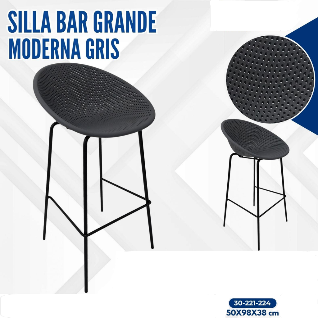 SILLA BAR GRANDE  MODERNA GRIS