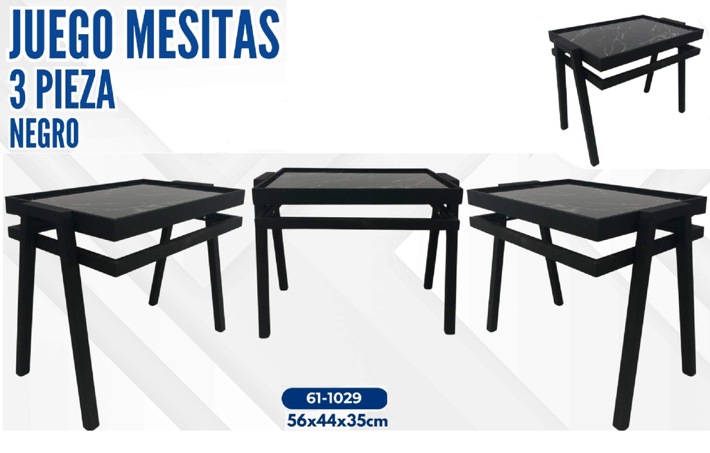 JUEGO DE MESITAS 3 PIEZA NEGRO