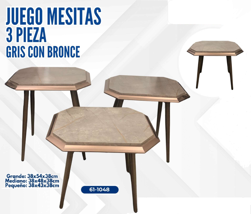 JUEGO DE MESITAS 3 PIEZA GRIS/BRONCE