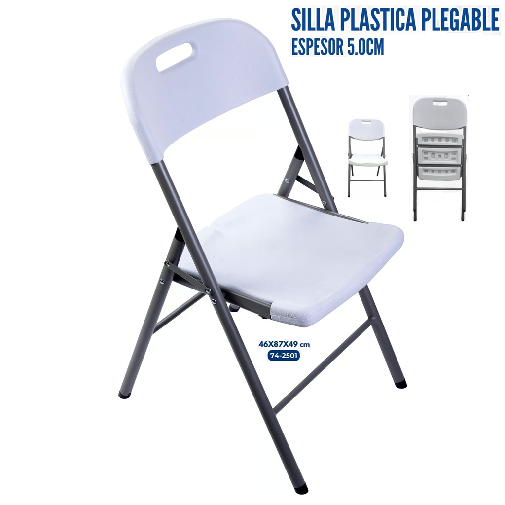 SILLA PLASTICA PLEGABLE BLANCA ESP 5.0CM  46X87X49 cm