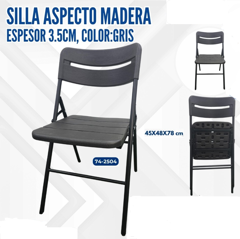 SILLA ASPECTO MADERA GRIS  ESP 3.5CM 45X48X78 cm