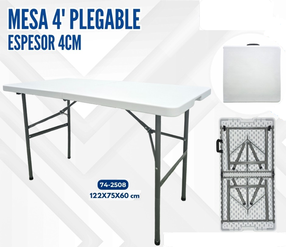 MESA 4' PLEGABLE DE PLASTICO BLANCO ESP 4CM