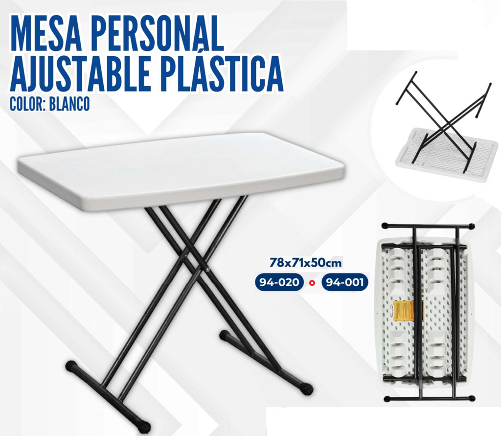 MESA PERSONAL DE PLASTICO BLANCO ESP 4CM 77.5X50 AK-76B